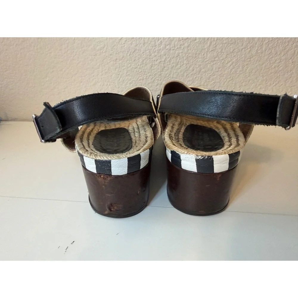 Marni Olive Green Leather Espadrille Platform Slingback Sandals Striped Trim